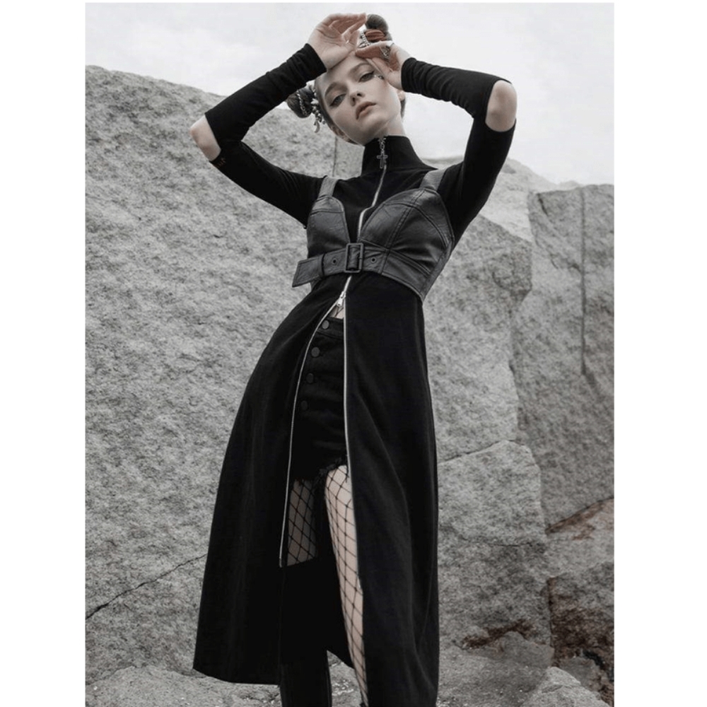 Punk Rave Stand Collar Zipper Cross Cutout Coat